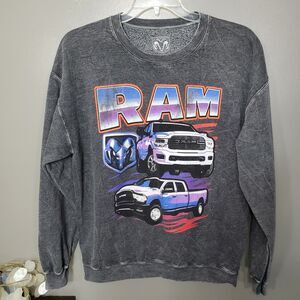 Dodge Ram Sweatshirt Mens Unisex Large Gray Acid Wash Graphic Crewneck Pullover